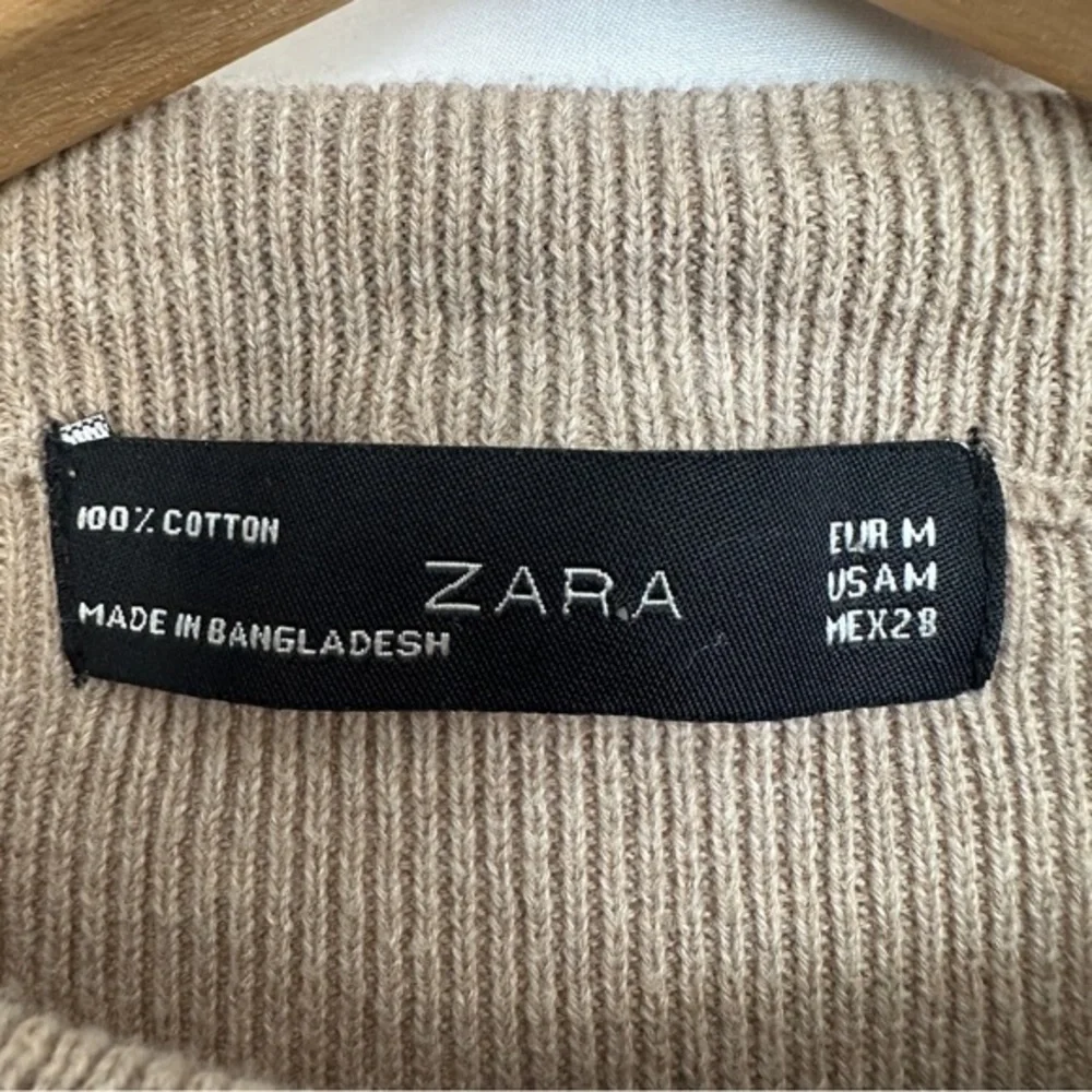 Zara Girls Dress Size Medium 3/4 Sleeve Ribbon Tied Ribbed A-Line Beige‎